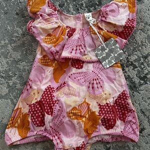 NWT Kate Quinn Pink and Orange Butterfly Patterned Bubble Romper